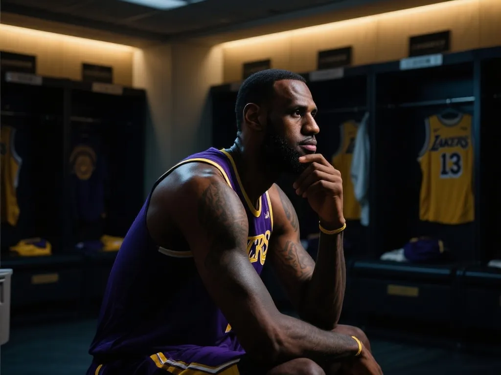 勒布朗·詹姆斯在更衣室沉思